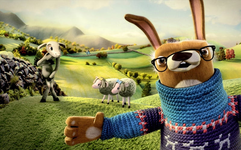 cute, sheep, rabbit, field, jumper, HD wallpaper
