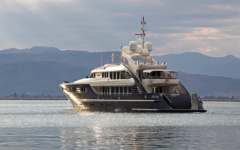luxury yacht, sea, sunset, road yachts, seascape, coast, HD wallpaper