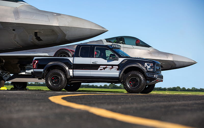 Ford F-150 Raptor, F-22 Concept, 2017, Tuning, American cars, pick-up, military aircraft, fighter, F-22, Ford, HD wallpaper