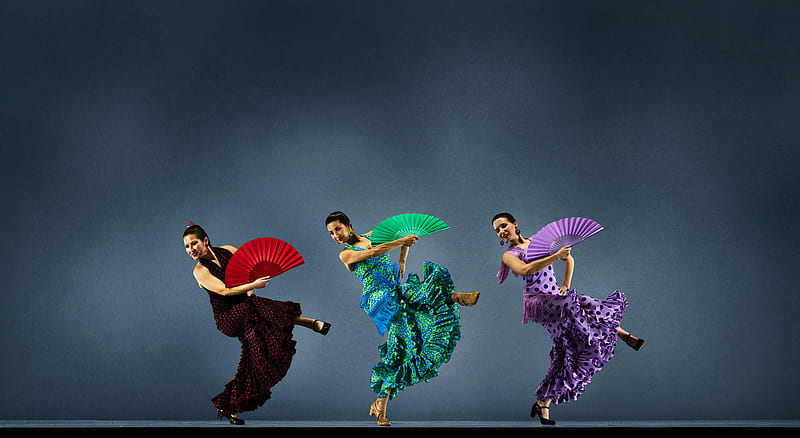 Flamenco Dancers, dancers, costumes, color, flamenco, HD wallpaper