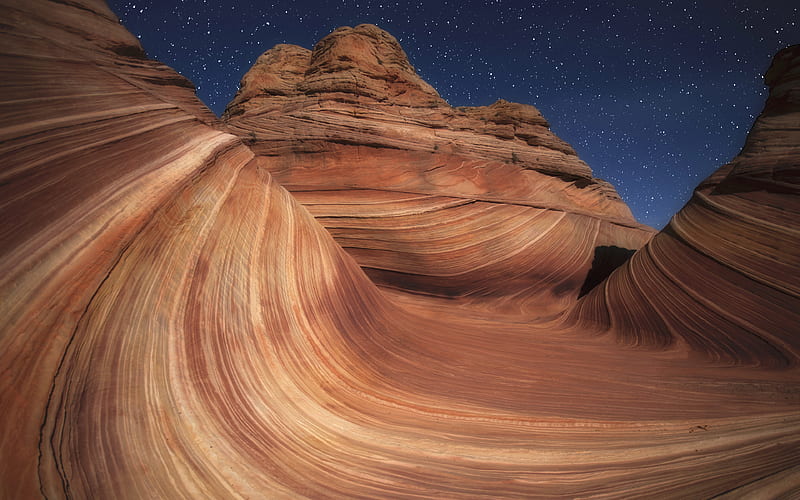 brown rocks, night sky, beautiful rocks, mountains, Paria Canyon-Vermilion Cliffs Wilderness, Arizona, Utah, Colorado Plateau, USA, HD wallpaper