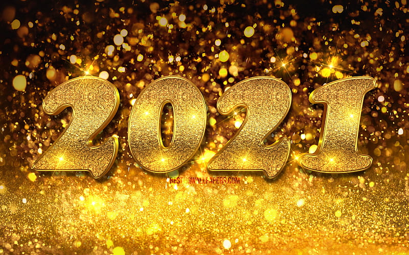 2021 new year, 3D art, 2021 golden glitter digits, 2021 concepts, 2021 on golden glitter background, 2021 3D digits, 2021 year digits, Happy New Year 2021, HD wallpaper