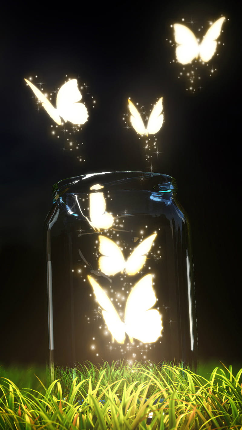 Fantasy, abstract, butterflys, cool, dust, jar, light, perfectpixels, HD phone wallpaper