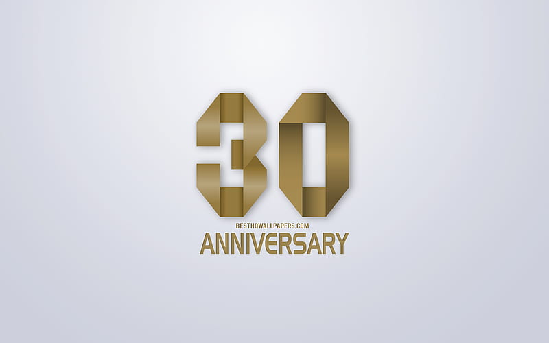 30th Anniversary, Anniversary golden origami Background, creative art, 30 Years Anniversary, gold origami letters, 30th Anniversary sign, Anniversary Background, HD wallpaper