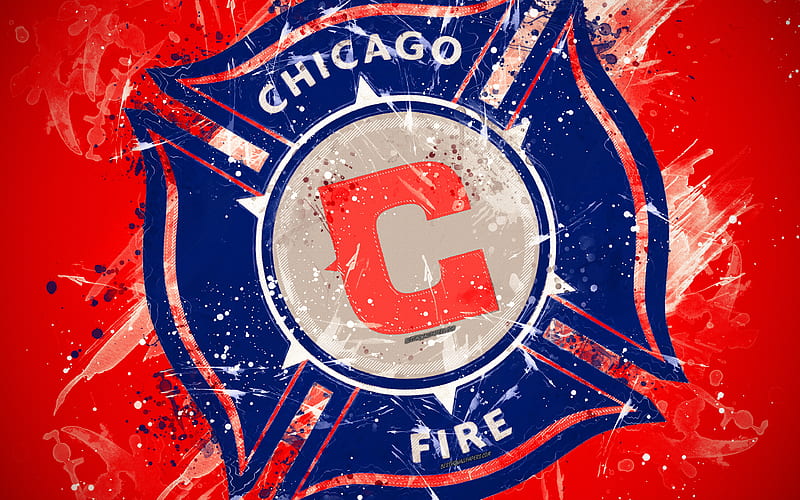 Chicago Fire paint art, American football team, creative, logo, MLS, emblem, red background, grunge style, Chicago, USA, football, Major League Soccer, HD wallpaper
