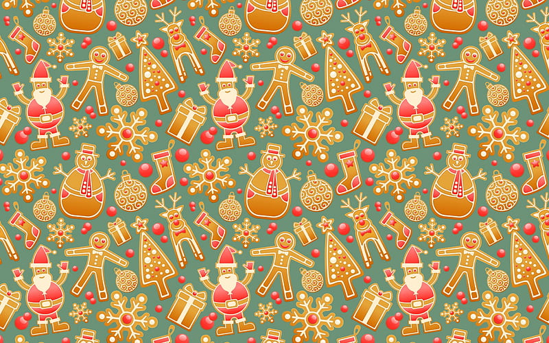 Christmas cookies background, winter background, New Year, background with Christmas cookies, snowman cookies, cartoon cookies background, HD wallpaper