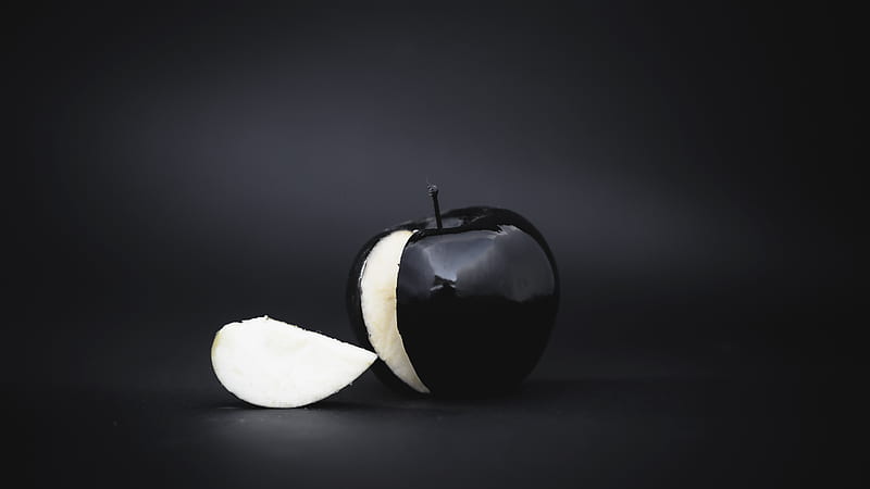 Black apple with slice cut out, HD wallpaper