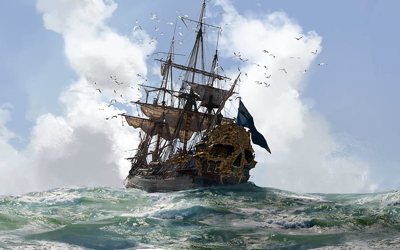 Pirate Ship, game, cg, ship, pirate, HD wallpaper