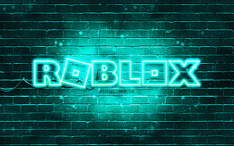 Roblox turquoise logo turquoise brickwall, Roblox logo, online games, Roblox neon logo, Roblox, HD wallpaper