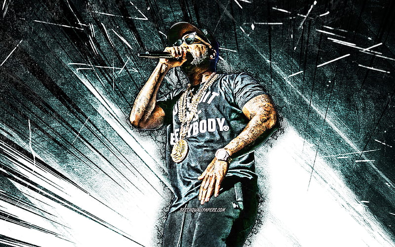 Young Jeezy, grunge art, american rapper, music stars, creative, Jay Wayne Jenkins, white abstract rays, american celebrity, Young Jeezy, HD wallpaper