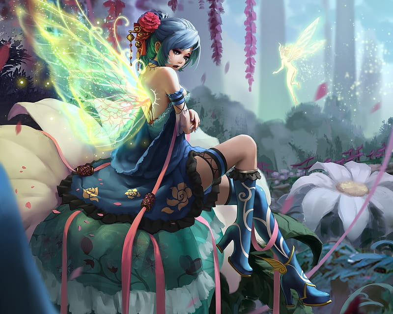 Fairy, fantasy, wings, sarena, luminos, girl, blue, HD wallpaper | Peakpx