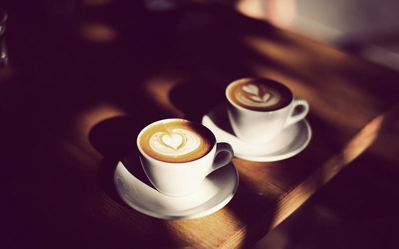 Coffee for Two, delicious, coffee, drinks, heart, hot, cup, milk, HD wallpaper