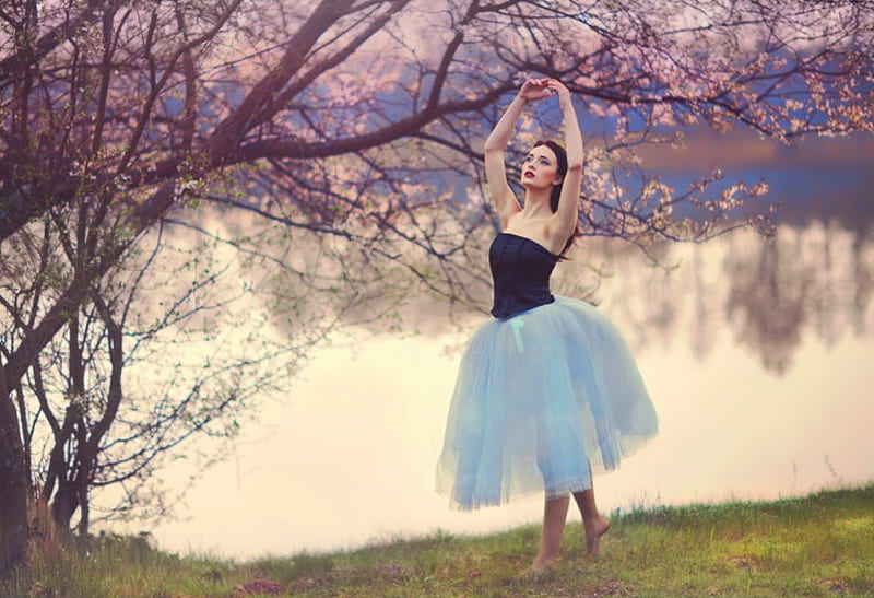 ~Melodies of Ballet~, dress, softness beauty, woman, make-up, sweet, fashions, hair, graphy, beautiful girls, people, ballet, flowers, face, models female, lakes, melodies, portraits, colors, love four seasons, creative pre-made, lips, emotive portraits, attractive, weird things people wear, summer, lady, eyes, HD wallpaper