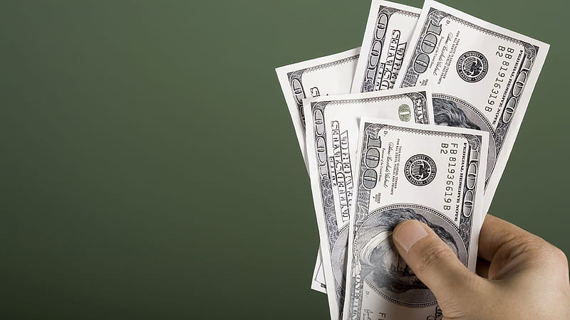 Dollars Holding Hand With Green Background Money, HD wallpaper