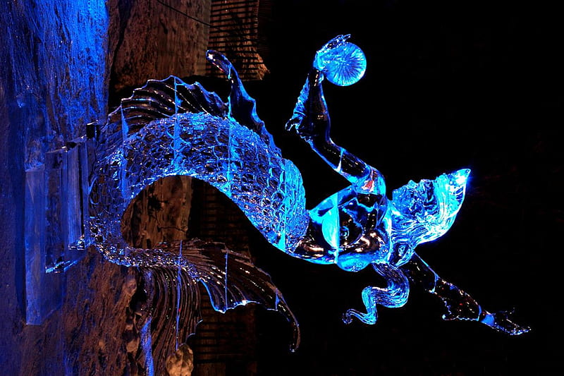 Mermaid Ice Sculpture, mermaid, ice, fantasy, sculpture, HD wallpaper