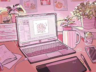 Anime Aesthetic PC pink lofi HD wallpaper  Pxfuel