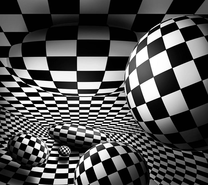 Perception, abstract, balls, black, orb, pattern, sphere, square, white, HD wallpaper