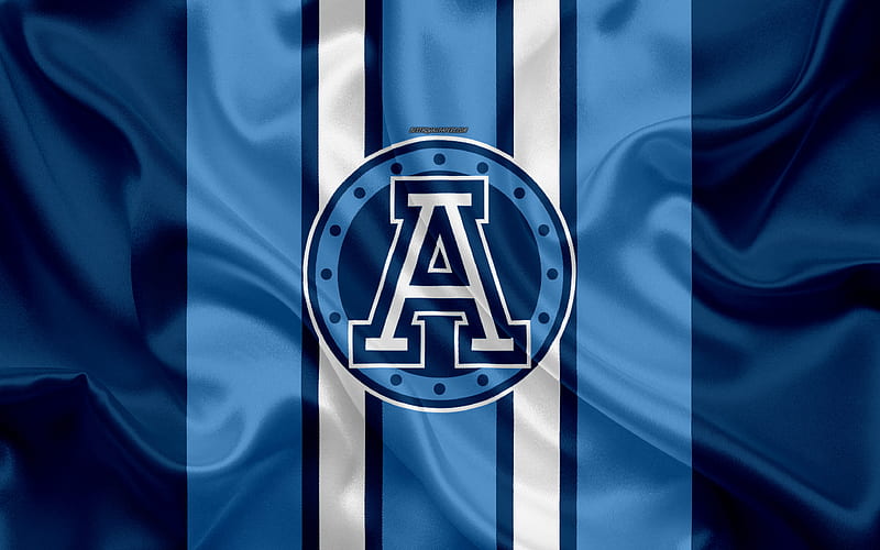 Toronto Argonauts logo, silk texture, Canadian football team, CFL, emblem, blue white silk flag, Toronto, Ontario, Canada, Canadian Football League, HD wallpaper