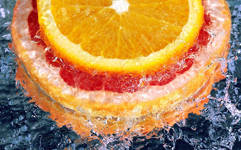 Fruits, orange, grapefruits, drops, oranges, fruit, water, cutting, citrus, grapefruit, HD wallpaper