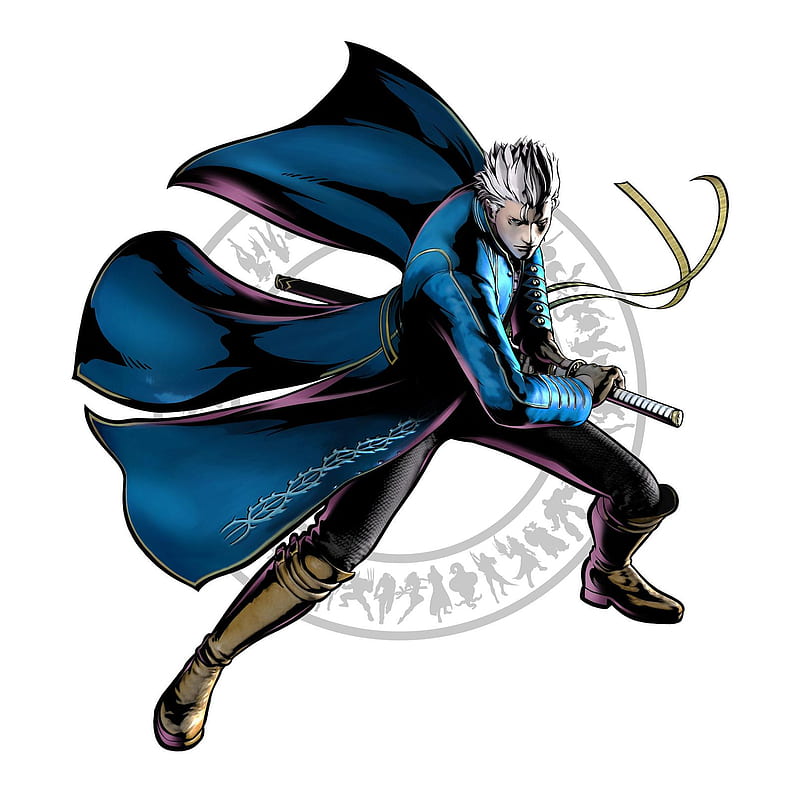 Vergil, games, male, white hair, video games, devil may cry, white background, weapons, trench coat, spiky hair, dmc3, anime, lone, solo, sword, dmc, HD wallpaper