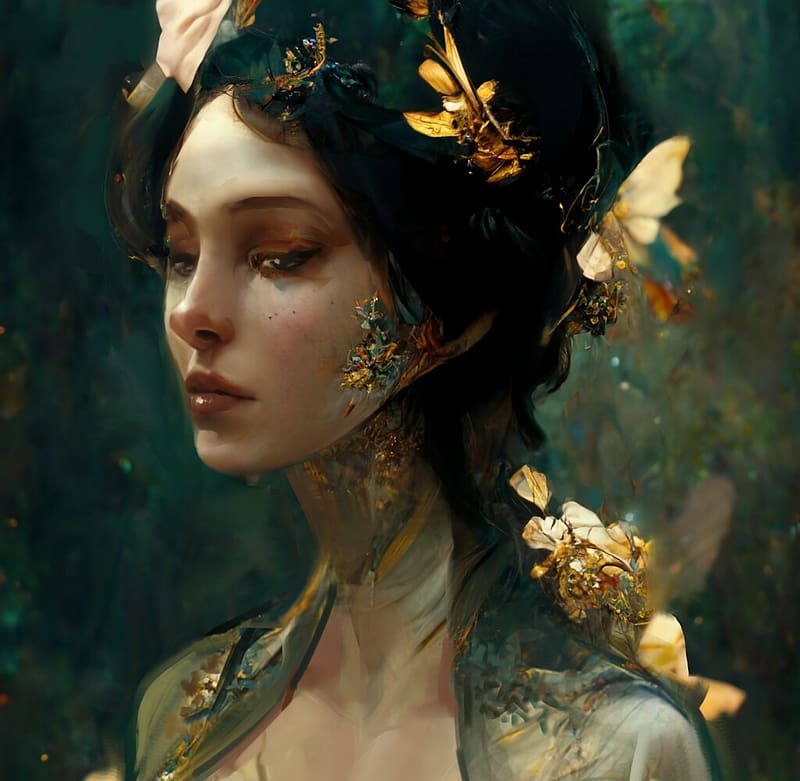 Elf princess, golden, fantasy, art, yellow, face, alexander tsaruk ...