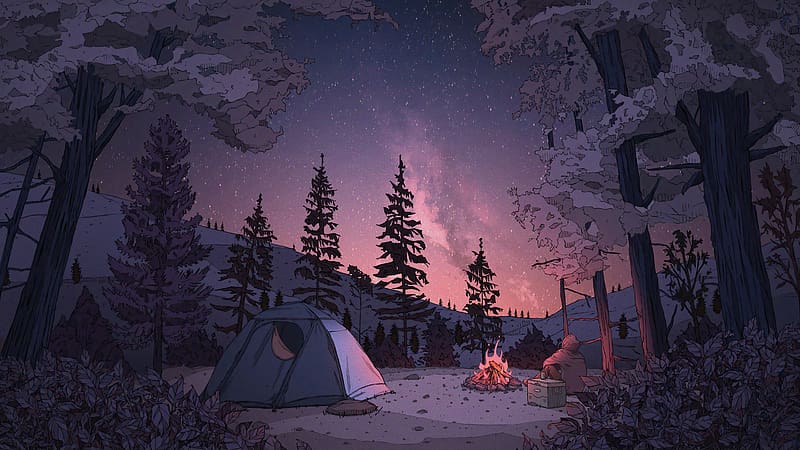 Lofi Winter Camping , alone, artist, artwork, digital-art, HD wallpaper