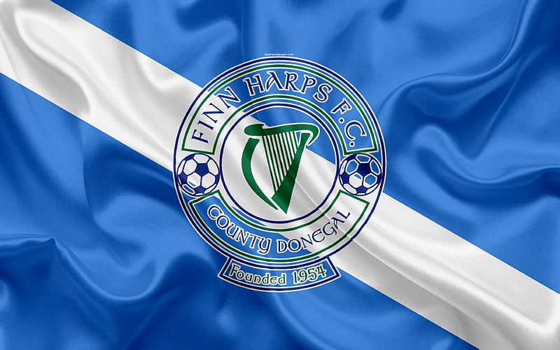 Finn Harps FC Irish Football Club, logo, emblem, League of Ireland, Premier Division, football, Ballybofi, Ireland, silk flag, Irish Football Championship, HD wallpaper
