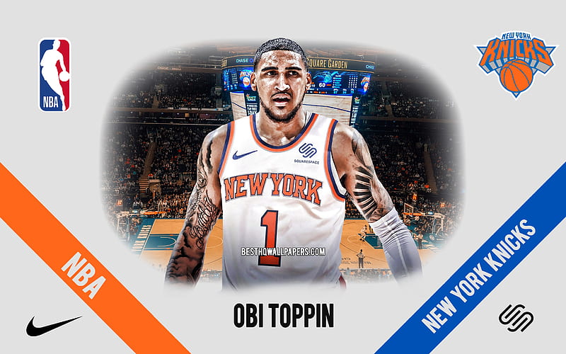 Obi Toppin, New York Knicks, American Basketball Player, NBA, portrait, USA, basketball, Madison Square Garden, New York Knicks logo, HD wallpaper