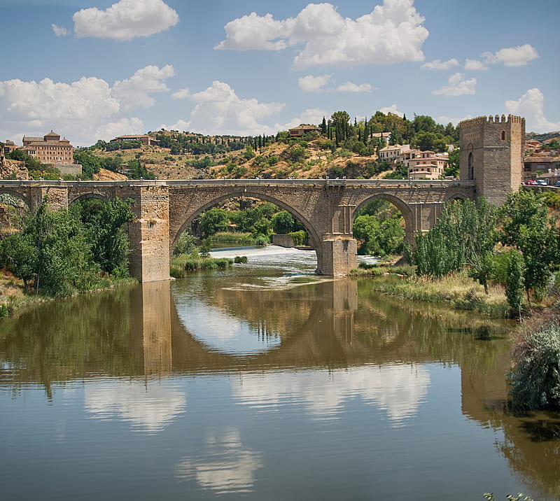 Toledo, water, bridge, puente, HD wallpaper