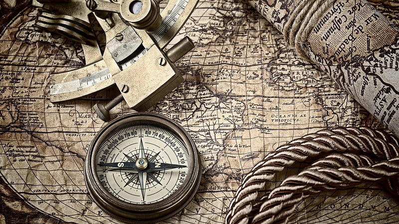 Ship Capatains Choice, directions, sextant, shipping, rope, compass, map, vintage, HD wallpaper