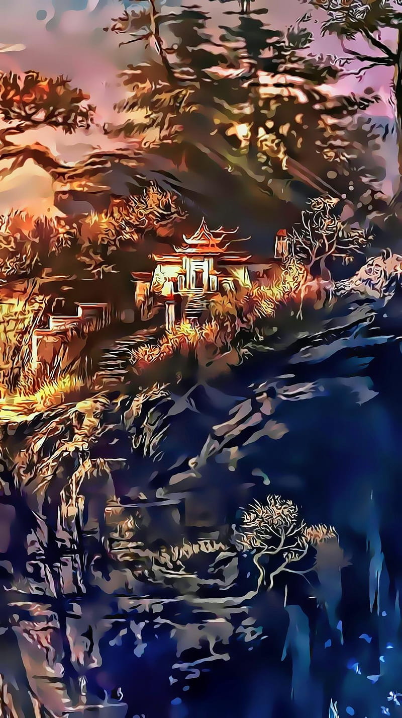 Monastery, u, sunlight, world, painting, temple, chinese temple, HD phone  wallpaper | Peakpx