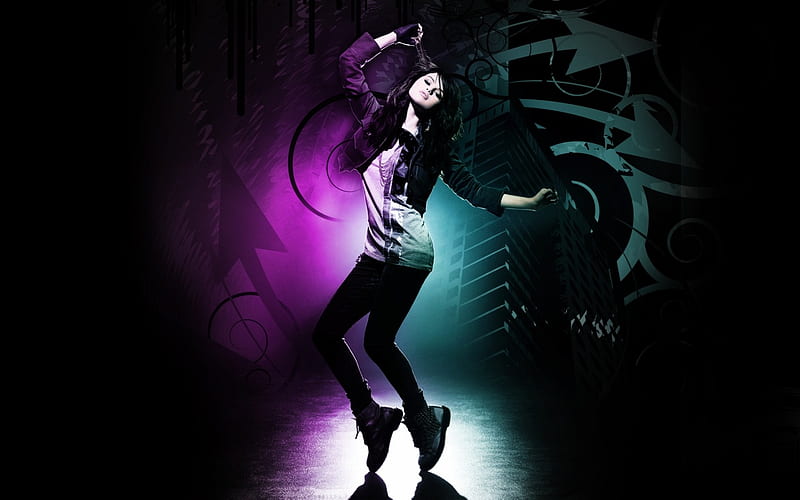 Selena Gomez, purple, dance, bonito, groove, HD wallpaper