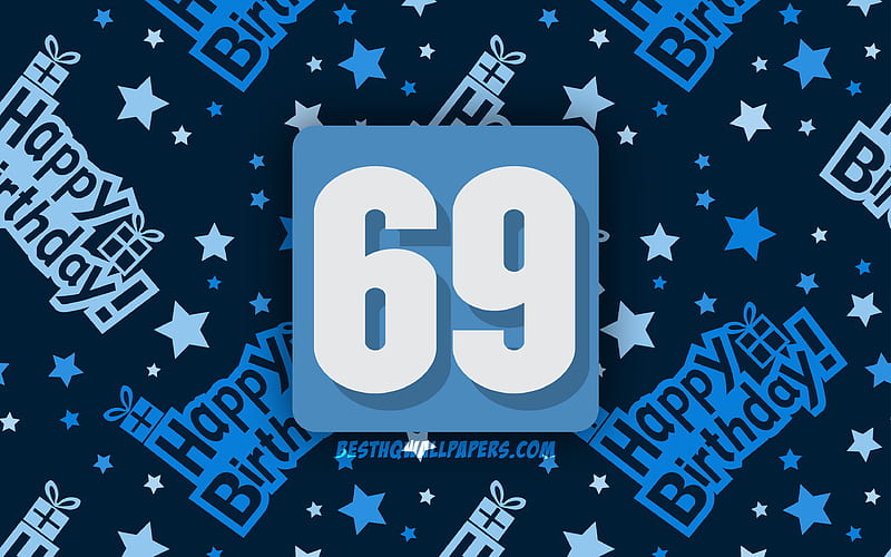 Happy 69 Years Birtay, blue abstract background, Birtay Party, minimal, 69th Birtay, Happy 69th birtay, artwork, Birtay concept, 69th Birtay Party, HD wallpaper