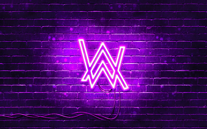 Alan Walker violet logo, superstars, violet brickwall, Alan Walker logo, Alan Olav Walker, music stars, Alan Walker neon logo, Alan Walker, HD wallpaper