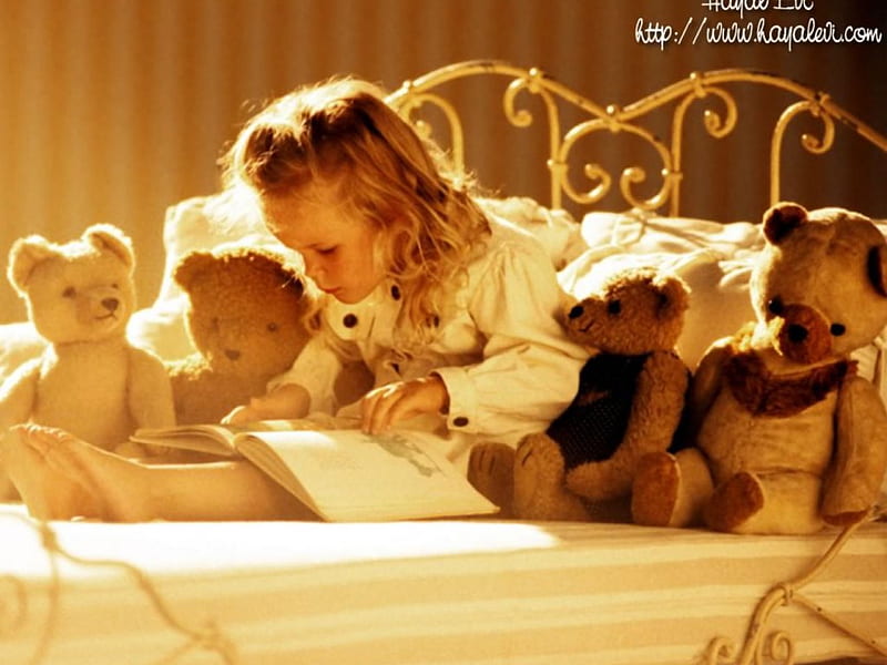 Menina com ursinhos, foto, bonita, ursos, menina, HD wallpaper