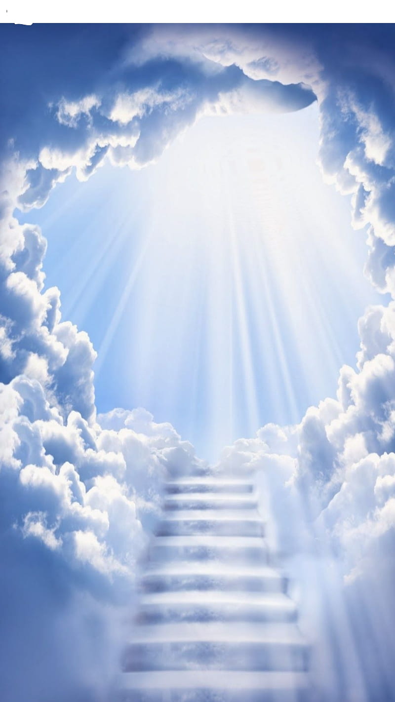 Stairway to heaven, blue, clouds, sky, HD phone wallpaper