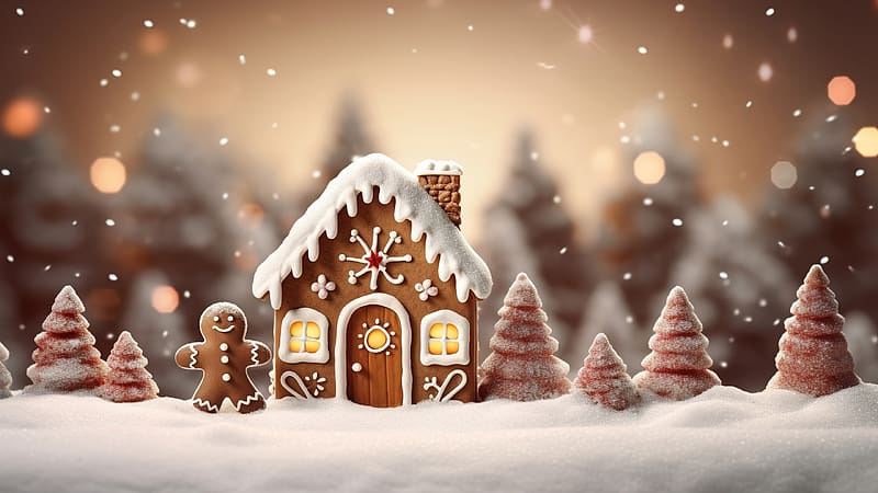 :), winter, scenery, craciun, house, christmas, iarna, gingerbread, tree, cookie, HD wallpaper