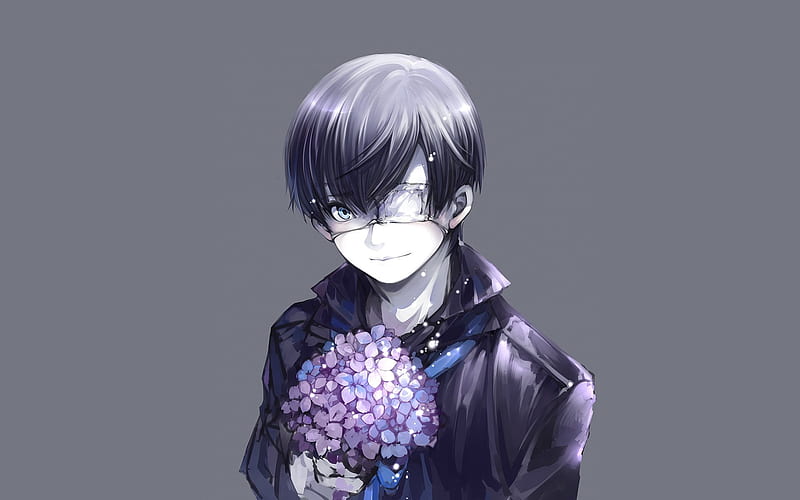 Tokyo Ghoul, Ken Kaneki, hydrangea, flowers, bouquet, HD wallpaper