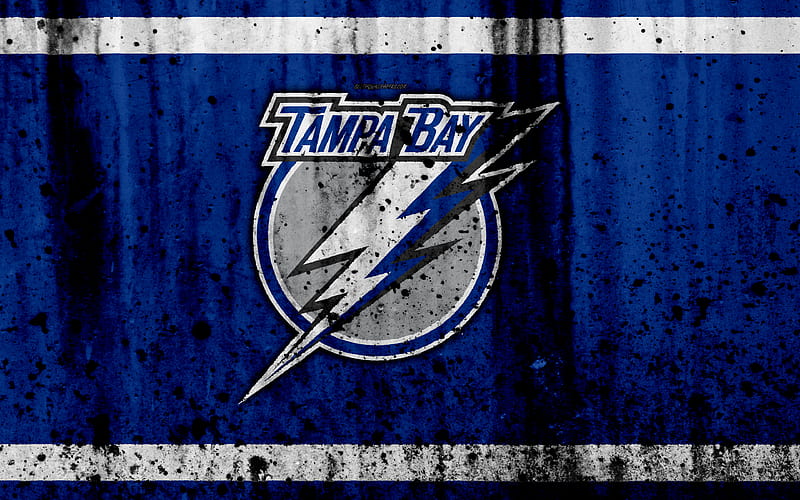 Tampa Bay Lightning, grunge, NHL, hockey, art, Eastern Conference, USA, logo, stone texture, Atlantic Division, HD wallpaper