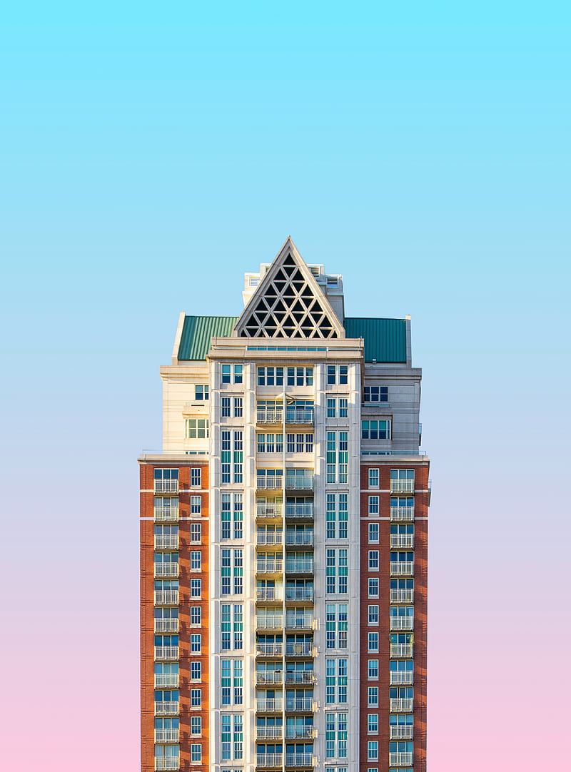 building, facade, minimalism, sky, gradient, HD phone wallpaper