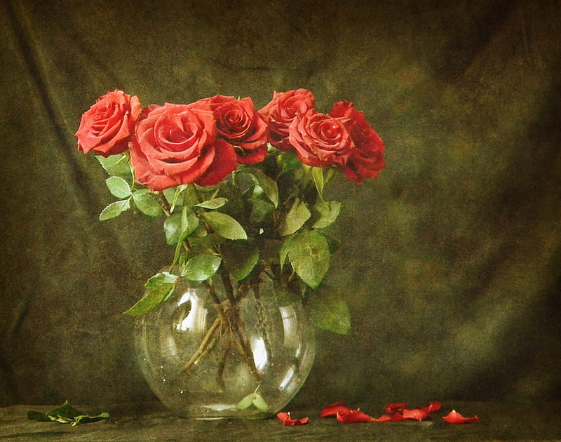 red roses, red, flowers, roses, wase, HD wallpaper