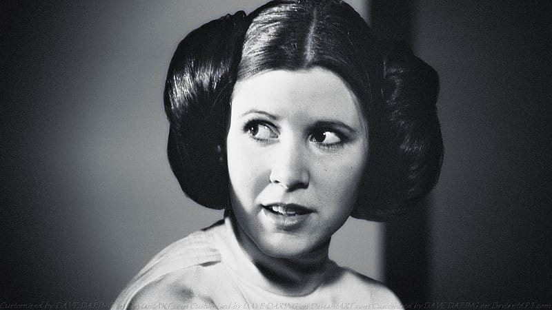 Carrie Fisher Princess Leia XXVIII, princess leia, celebrities, actrice, people, carrie fisher, black and white, HD wallpaper