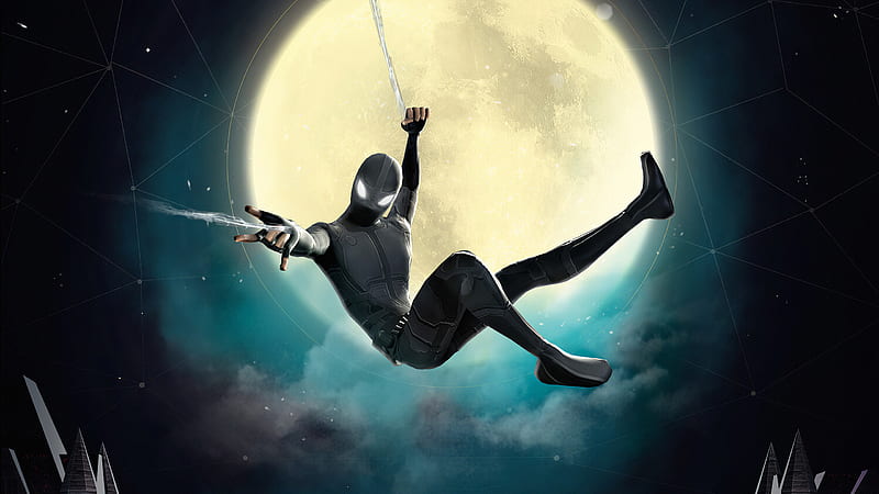 Spider Man Far From Home Gray Spider Man With Background Of Moon Spider Man Far From Home, HD wallpaper