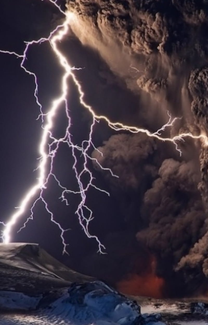volcanic eruption, lightning, volcano, HD phone wallpaper