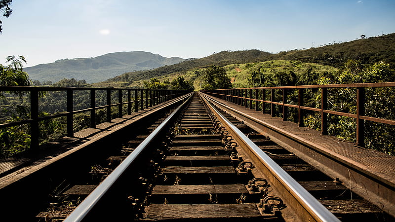 Railway Mountains, nature, railway, tracks, mountains, HD wallpaper