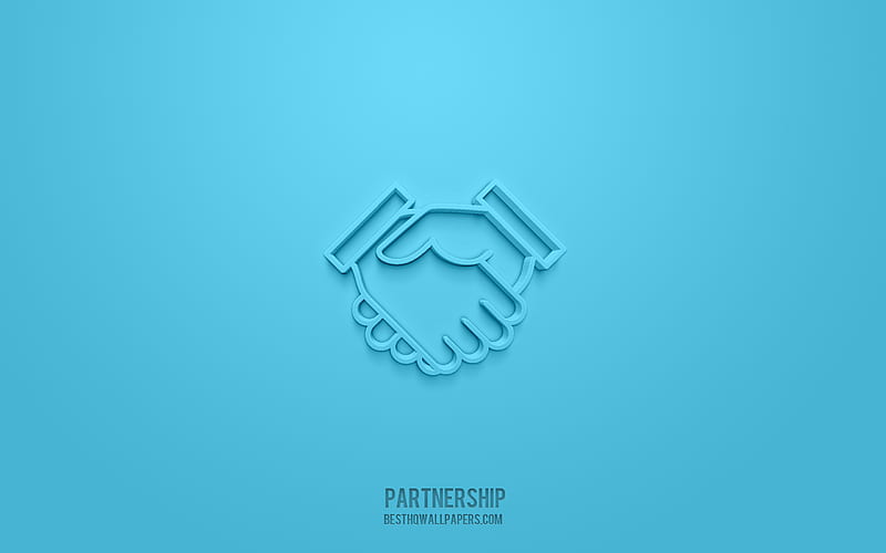 Partnership 3d icon, blue background, 3d symbols, Partnership, Handshake 3d icon, 3d icons, Partnership sign, Partnership 3d icons, Handshake sign, HD wallpaper