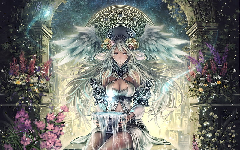Angel, girl, wings, deity wars, fantasy, anbe yoshirou, HD wallpaper