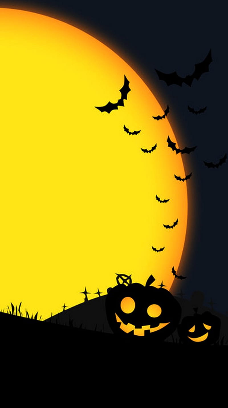 halloween, dark, moon, pumpkin, HD phone wallpaper