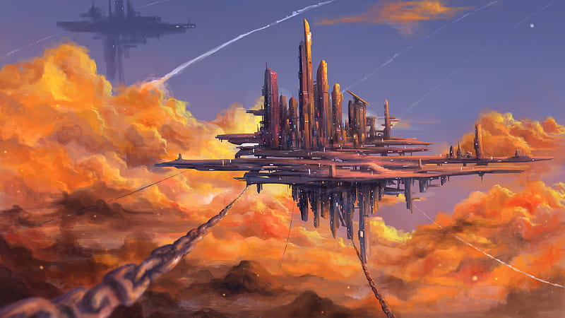 futuristic floating city, beyond the clouds, scenery, Sci-fi, HD wallpaper