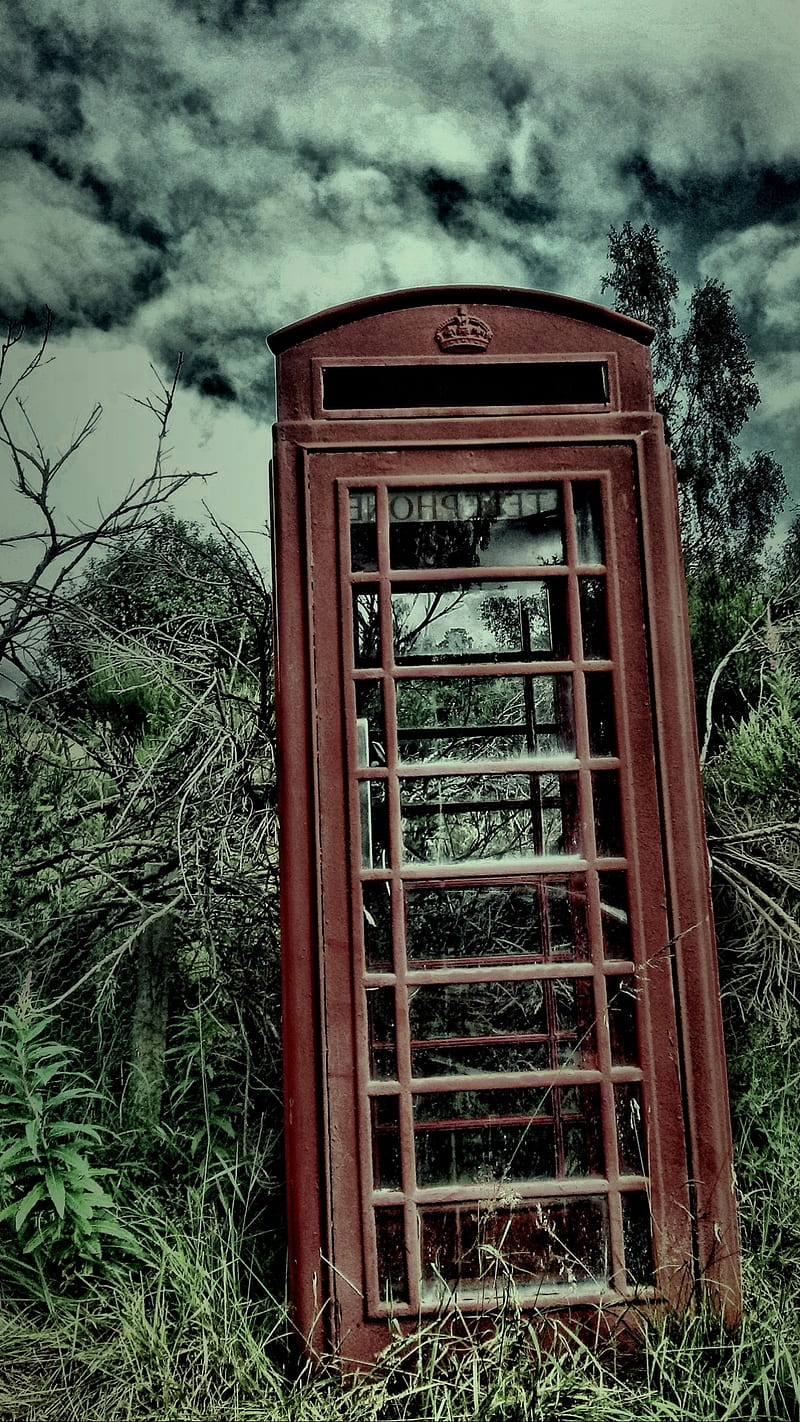 Telephone, r, phone, red, red phone, road, scotland, telefon, HD phone wallpaper